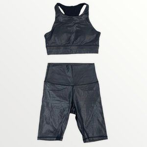 SET- Jed North Women Flow Biker Shorts Metallic Black and sports top